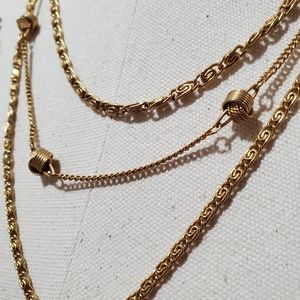 Vintage Tri-chain Gold Tone Necklace with Earrings